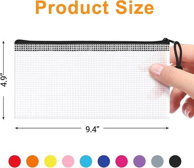 20Pack Mesh Zipper Pouch Bags, 9.4x4.9 Inch, 10 Colors | Waterproof, Pencil Pouches for Storage, Teacher, School, Toys, Puzzle, Office Organization, Classroom, Home, Travel - Image 2