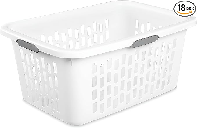 Sterilite Laundry Basket, Plastic Clothes Hamper, Large Rectangle Bin with Comfort Grip Handles and Reinforced Rim, 2 Bushel Capacity, White, 18 Pack by Sterilite