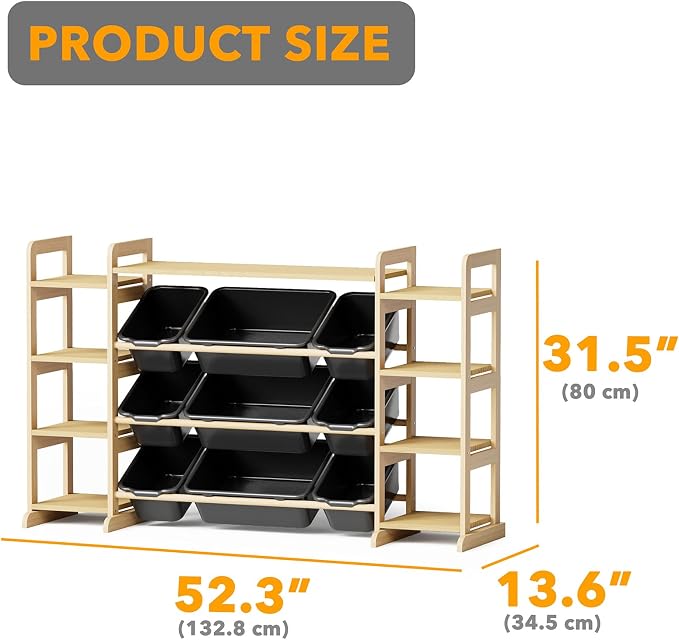 SpaceAid Large Toy Storage Organizer 9 Shelves 9 Bins, Toy Organizers Storage Bookshelf, Kids Bin Shelf Toys Box Bookcase for Bedroom Playroom Organization Room Decor, Neutral Gray - Image 2