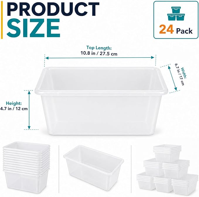 gisgfim 24 Pack Plastic Cubby Storage Bins Crew Toy Stackable Bin Classroom Plastic Cubby Bins Stackable Storage Containers Classroom Book Bin for Student Teacher School Office Home(Clear) - Image 2