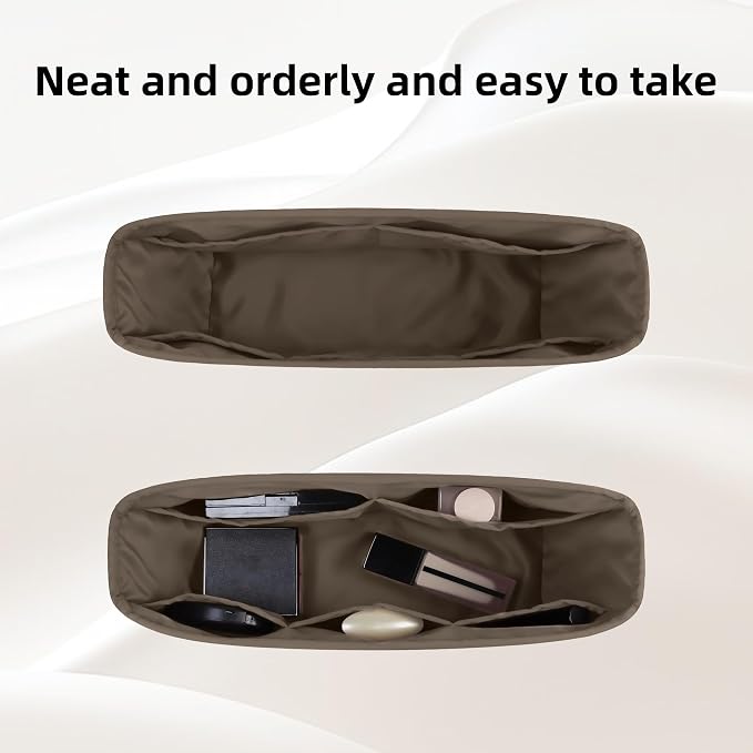 DGAZ Purse Organizer Insert Fits Neverfull-Mini/PM/MM/GM Bags，Silk Bag Organizer，Luxury Handbag & Tote Shaper（PM, Etoupe grey） | Soft and Lightweight,Perfect Fit,Multi-pocket Storage,Bag Protector,Luxury Bag Care,Handmade,for Smooth Bag Organizer - Image 3