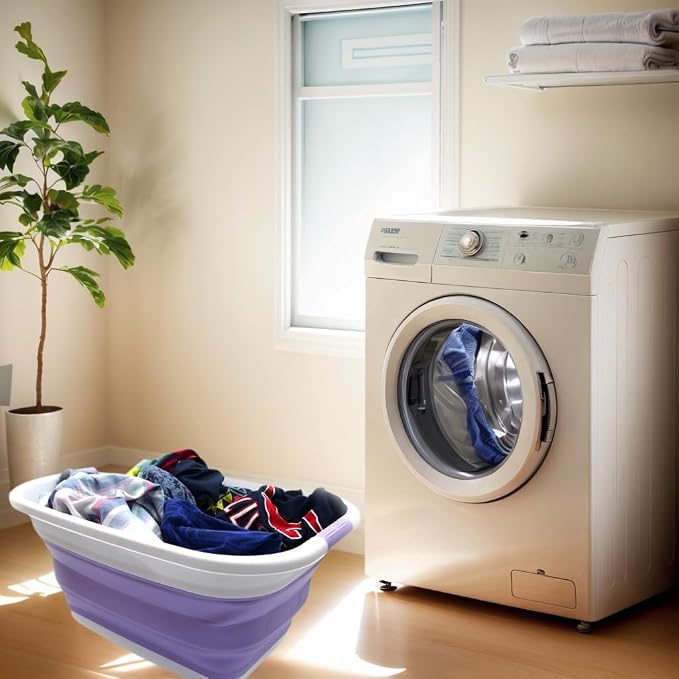 SAMMART 31L (8.1 gallon) Collapsible Plastic Laundry Basket - Foldable Pop Up Storage Container-Portable Washing Tub - Space Saving Hamper/Basket, Water capacity: 23L (6 gallon) (1, Lt. Purple) - Image 2