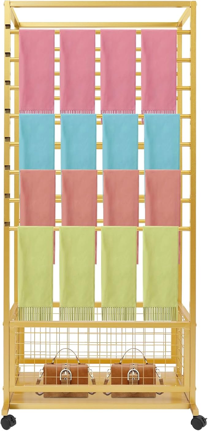 Floor Standing Ribbon Storage Organizer, 16-Layer Iron Rolling Ribbon Holder Organizer Rack with Bottom Basket, Wrapping Paper Holder, Slim Ribbon Storage Rack for Flower Shop,Craft Room H: 60inch - Image 3