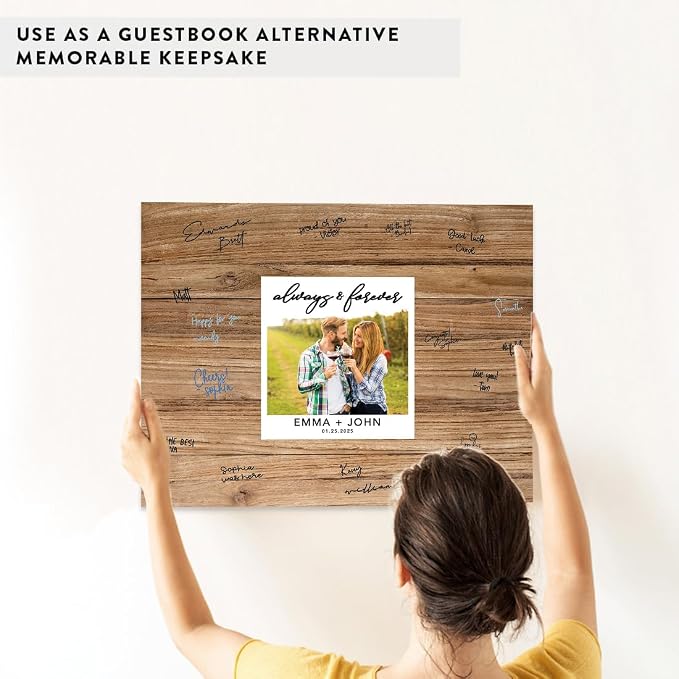 Andaz Press Custom Large Canvas Wedding Guest Book Alternative, 16 x 20 Inches, Always & Forever Rustic Wood Photo Horizontal Personalized Sign Our Canvas Guest Book Signs for Wedding Rustic Theme - Image 6