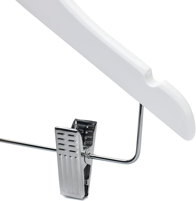 Quality Hangers 20 Pack Kids Wooden Pants Hangers 12 Inches - Skirt Hangers with Adjustable Metal Clips 360° Swivel Chrome Hook & Nonslip Notches- Ideal for Clothes Size 8 and Smaller (White, 20) - Image 7