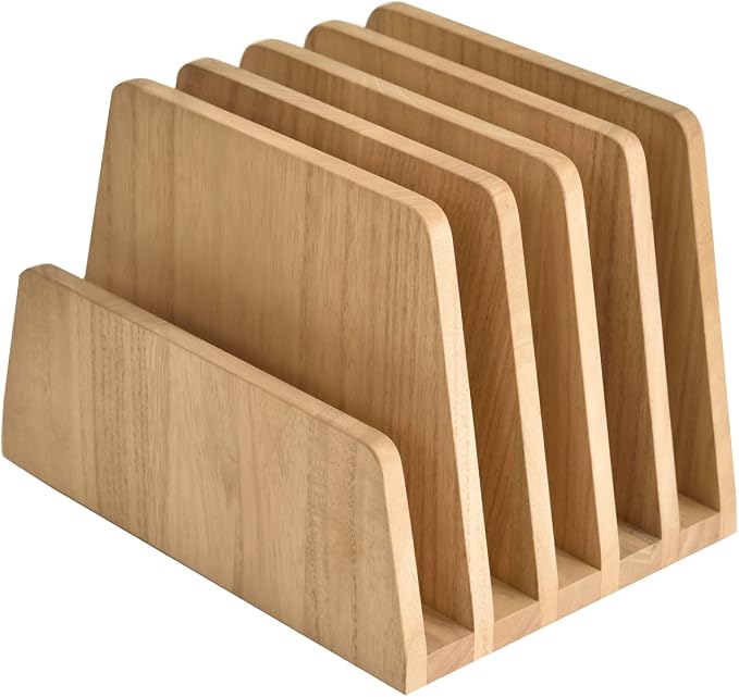 KIRIGEN Wooden Mail Organizer, 5-Slot File Holder for Desk, Natural 5K-NA | Five Upright Compartments Sort Mail, Bills, Folders, Papers, Notebooks, and Envelopes; 9.84 x 7.48 x 7.09 In, No Assembly by KIRIGEN