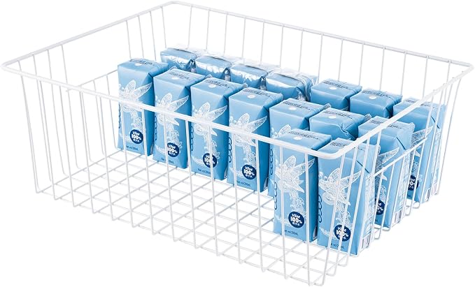 Upright Freezer Organizer Bins， Freezer Baskets for 16, 17, 21 cu.ft Standup Freezer, Wire Storage Baskets with Built-in Handles for Frozen Foods, Snacks, Vegetables, Fruits and More, Set of 4 , White - Image 3