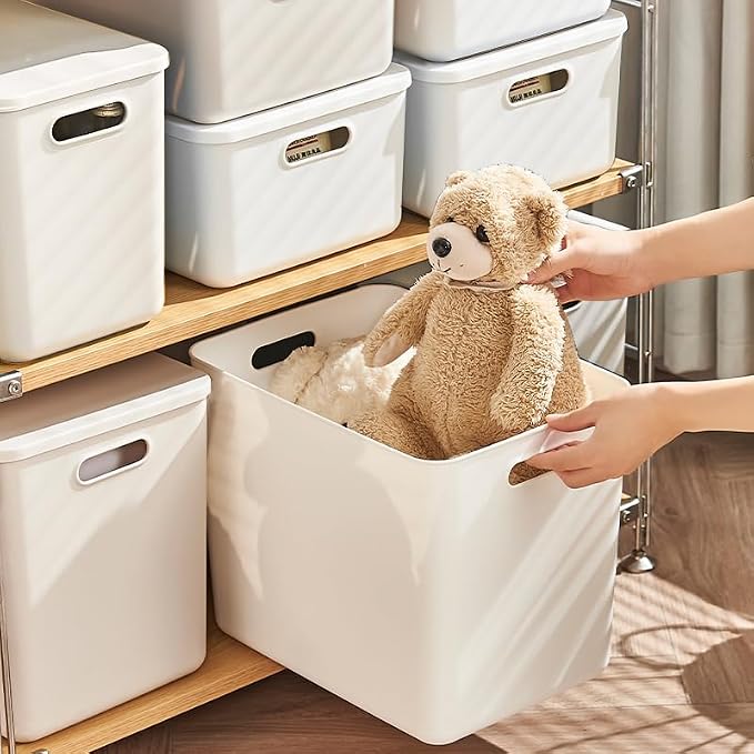 10 pack large plastic Laundry Basket/Hamper with lids and handle，White storage bins Baskets，Organizer Containers for Closet Dorm，Clothes Laundry Room Bedroom, Shelves，home (White, 6XL+4S) - Image 3