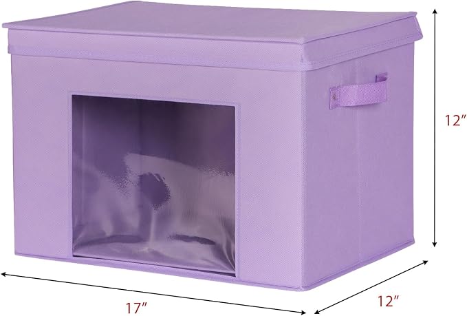 Univivi Fabric Storage Bins with Lids for Closet, 4 Pack, Purple | Fabric Foldable Storage Boxes, Sturdy Collapsible Storage Bins with Clear Window, Storage Cubes for Home, Closet, Shelves - Image 2