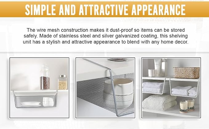 YBM Home Under Shelf Basket (2-Pack) Mesh Stainless Steel Storage Under Cabinet Hanging Basket Rack Maximize Space in Cabinets, Pantry Room, Bathroom, Laundry Room, and More, 1131 - Image 4