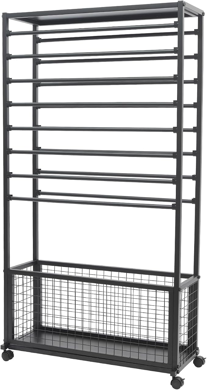 Ribbon Holder Ribbon Organizer Rack, 16-Layer Double-Sided Wrapping Paper Rack, Large Capacity Ion Rolling Ribbon Storage Rack with Top Shelf and Bottom Basket for Flower Shop, Craft Room, H: 60Inch - Image 5