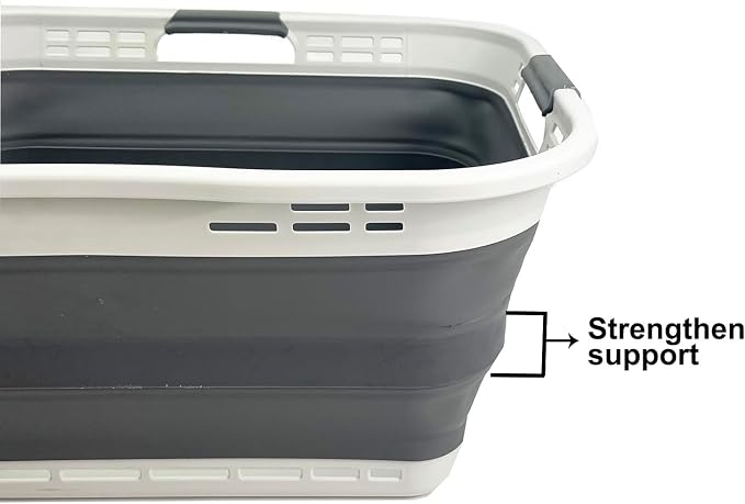 SAMMART 42L (11 Gallon) Set of 2 Collapsible Plastic Storage Basket - Foldable Pop Up Storage Container - Portable Laundry Organizer - Space Saving Hamper (Grey/Steel Grey, 42L (Style A)) - Image 4