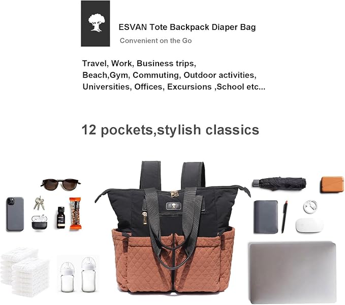 Diaper Tote Bag Totepack Backpack 2 in 1 for Women Multifunctional Large Capacity with Insulated Pockets Travel | Multifunctional - Image 5