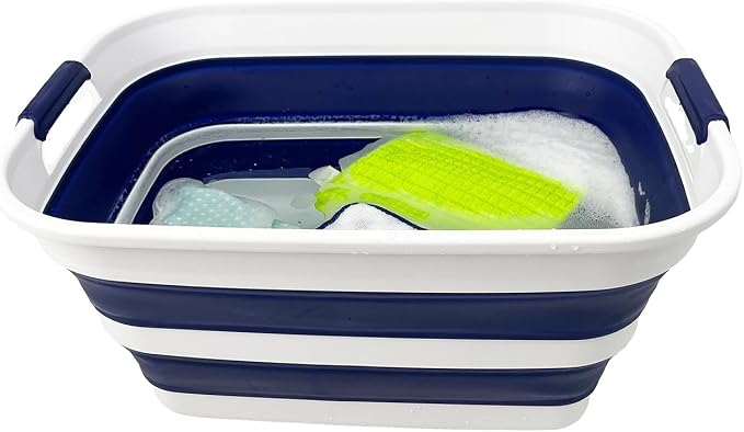 SAMMART Collapsible Plastic Laundry Basket with Handle/Foldable Pop Up Storage Hamper/Portable Laundry Organizer-Space Saving Washing Tub/Household Storage (White/Starry Blue, 27L) - Image 8