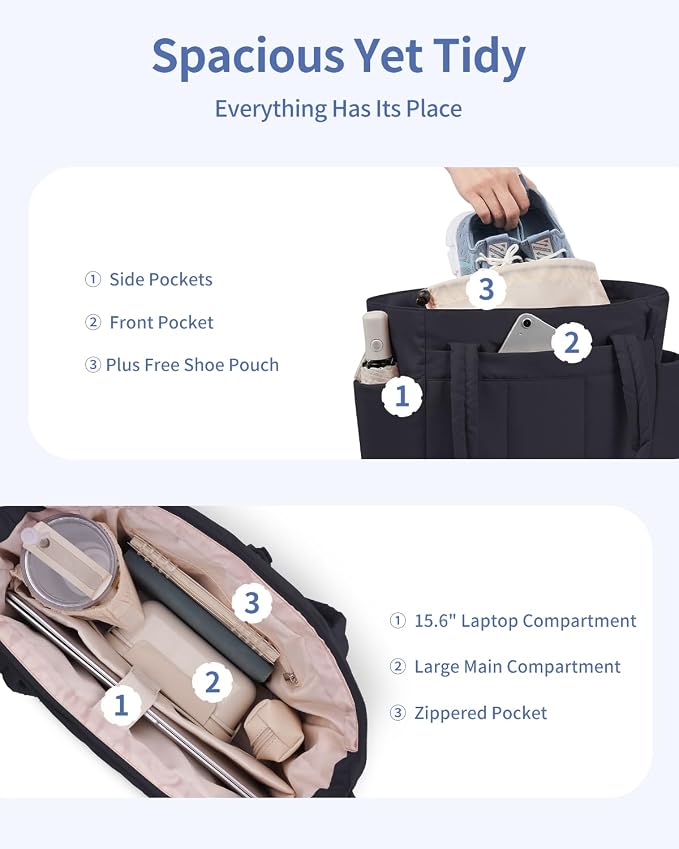 Wandering Nature Travel Tote Bag for Women with Expandable Bottom & Laundry Bag, Fits 40oz Tumbler for Carry-On Work Gym - Image 6