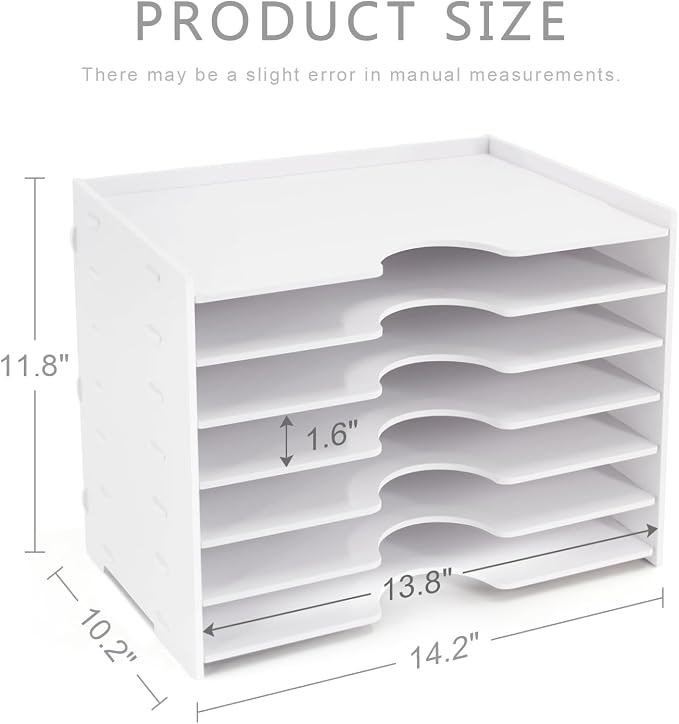 SONGWAY File Organizer for Desk - 7 Tier Wide Document Holder, Letter Mail Tray Storage Rack, A4 Paper Storage Holder, Desktop Organizer for Home Office School, White - Image 7