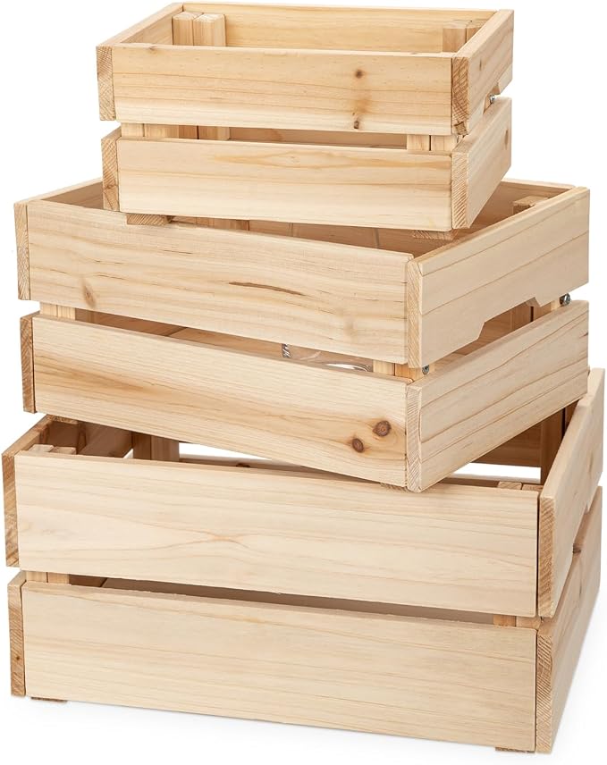 Oairse Set of 3 Rustic Wooden Storage Crates - Vintage Wood Storage Boxes with Handle for Home Organization Wooden Container Boxes Wood Baskets for Display Kitchen Pantry Cabinet, Shelf, Counter - Image 9