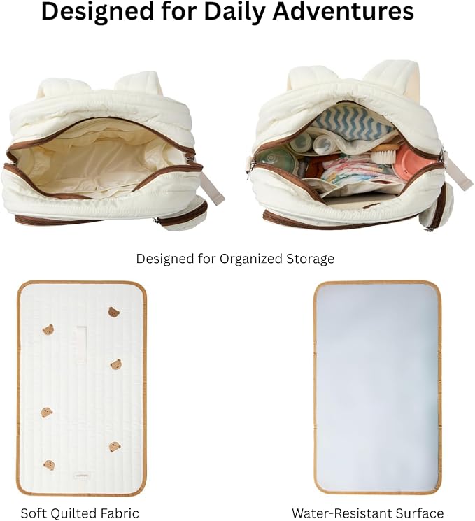 Large Diaper Bag Backpack with Changing Pad, Insulated Bottle Pockets, Travel & Hospital Bag for Mom & Dad (Small - Beige Bears) - Image 3
