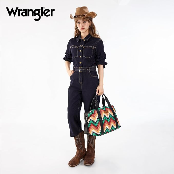 Wrangler Duffel Bag for Women Large Travel Weekender Bag Designer Aztec Carry On Bags Gym Bag, Black - Image 4