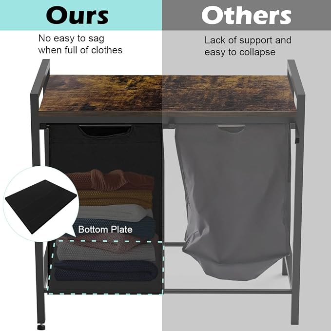 Large Laundry Hamper Sorter with 3 Removable & Pull-Out Sorting Bags, Wooden Top Shelf, Versatile Laundry Basket Organizer for Laundry Room, Bathroom, Dorm, 8 * 3 Gal, Black - Image 5
