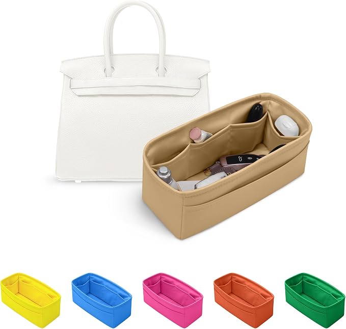 Satin Purse Organizer for Birkin 20, Chai | Tailored Fit, Multiple Pockets, Lightweight Satin, Purse Essentials, Ideal for Travel, Shopping, and Daily Use by KINGSINBAG