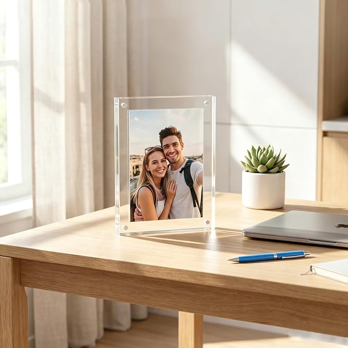 Meetu Acrylic Picture Frame 3.5 x 5 inch,5 Pack Clear Freestanding Double Sided 20mm Thickness Frameless Magnetic Photo Frames Desktop Display with Gift Box Package - Image 6