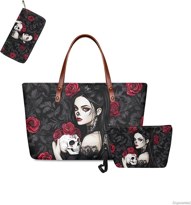 GIFTPUZZ Women Top Handle Bags Handbags with Zipper Leather Wallet Cash Card Phone Holder and Makeup Bag Set 3pcs - Image 5