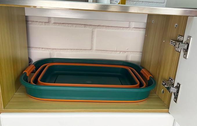 SAMMART Collapsible Plastic Laundry Basket with Handle/Foldable Pop Up Storage Hamper/Portable Laundry Organizer-Space Saving Washing Tub/Household Storage (Teal Green/Autumn leaf, 27L) - Image 8