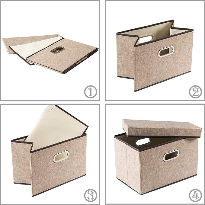 Collapsible Storage Containers with Lids [5-Pack] Jute Fabric Foldable Storage Bins Boxes Organizer Baskets Cube with Cover for Home Bedroom Closet Office Nursery (14.9x9.8x9.8) - Image 6