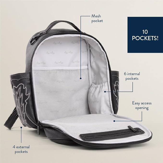 Itzy Ritzy Mini Diaper Bag Backpack - 10 Pockets w/Changing Pad (Outlaw) | Chic Mini Plus Diaper Bag with 2 Insulated Bottle Pockets, Key Lanyard, Wipeable Changing Pad, Grab-Top Handle & Rubber Feet - Image 8