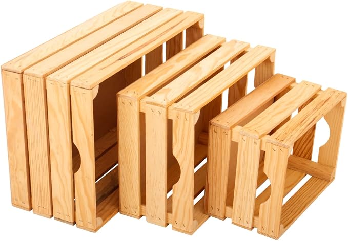 VINTAYARD Rustic Wood Crates for vintage decorative display, Nesting Crate set for storage and farmhouse style decor, wooden boxes made from 100% Wood (Natural Pine, Nested Set of 3) - Image 2