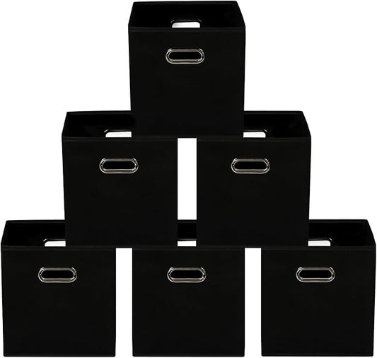 Yunkeeeper storage bins Cubes, Fabric Cube Organizer with Handle, Foldable Cube Bins for Cloth or Accessary Storage, 11x11x11, Set of 6, (black) by Yunkeeper