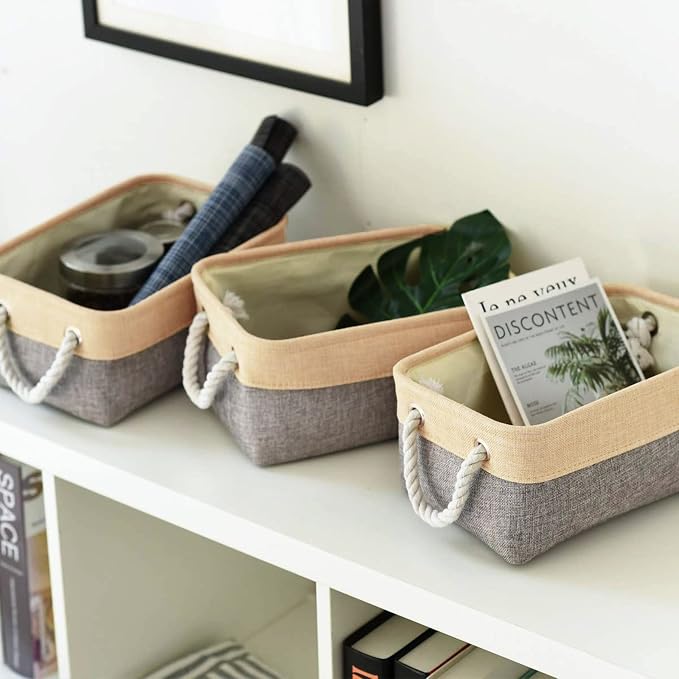 Storage Bins for Organizing,Sturdy Storage Basket, Decorative Foldable Storage Baskets for Shelves Closet Toy (Gold&Grey Medium - 3 Pack 13.8L×9.8W×6.7H inch) - Image 5