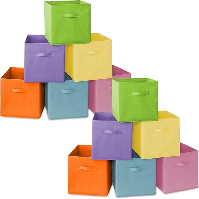 Casafield Set of 12 Collapsible Fabric Cube Storage Bins, Multicolor - 13" Foldable Cloth Baskets for Shelves, Cubby Organizers & More by Casafield