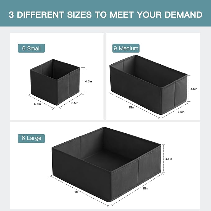Drawer Organizer Clothes, 21 Pack Dresser Organizer for Baby Clothes, Underwear, Sock - Foldable Closet Organization and Storage Dividers Bins for Nursery, Bedroom (Black) - Image 2