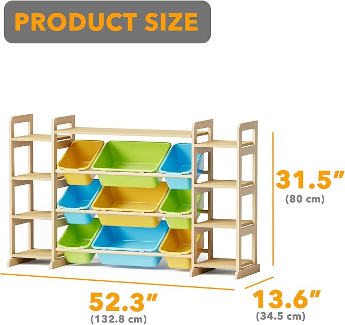 SpaceAid Large Toy Storage Organizer 9 Shelves 9 Bins, Toy Organizers Storage Bookshelf, Kids Bin Shelf Toys Box Bookcase for Bedroom Playroom Organization Room Decor, Multi-Colored - Image 2