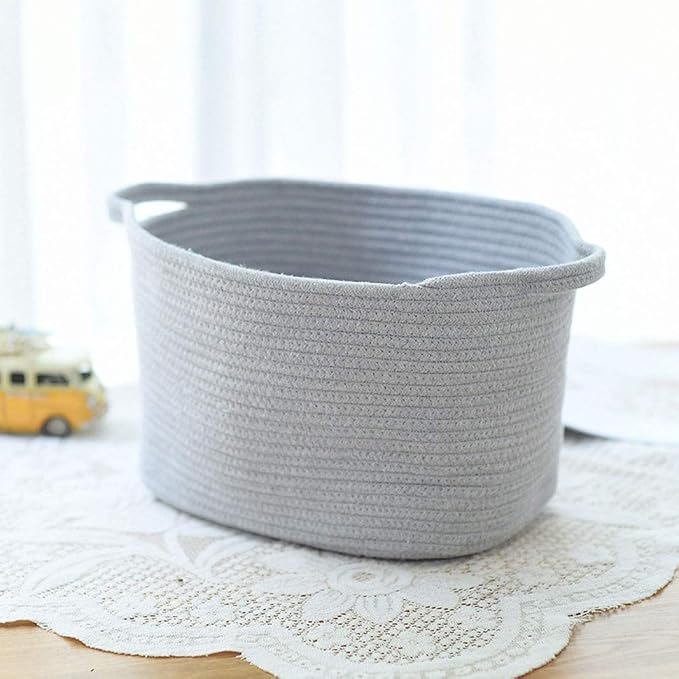 2Pack,Cotton Rope Basket,Woven Storage Basket,Toy Baskets,Baby Nursery toys, L 16.9 x 9.8 inches (43 x 25 cm) Gray - Image 2