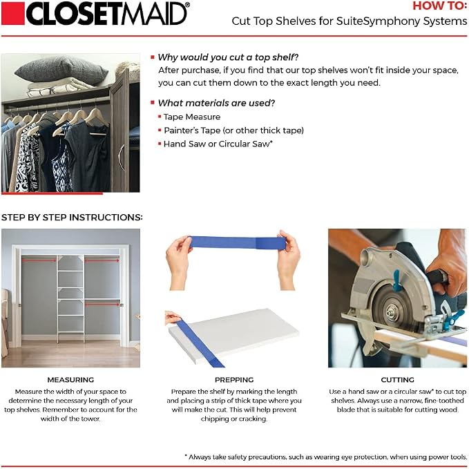 ClosetMaid SuiteSymphony Wood Closet Organizer Kit with Tower, 3 Hang Rods, Top Shelves, 2 Drawers, Adjustable, Fits Spaces 5-9 ft. Wide, Graphite Grey - Image 5