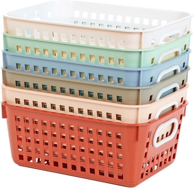 Really Good Stuff Medium Plastic Book Baskets, 11" by 7.5" by 4.5", 6-Pack | Boho Group Colors, Versatile Storage Solution for Classroom, Home, and Office - Image 4