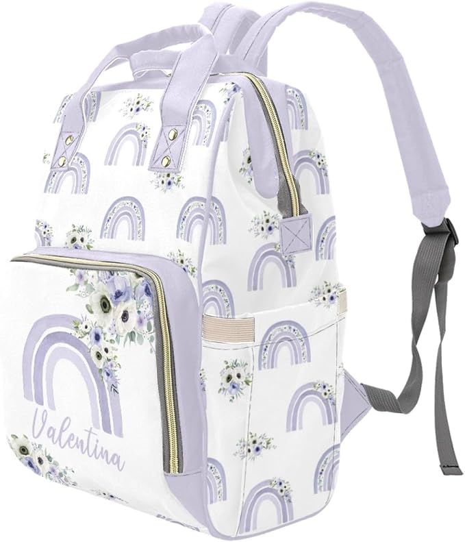 Purple Rainbow Personalized Baby Diaper Bag – Custom Name Waterproof Nappy Backpack with Multi Compartments – Stylish Gift for Mom, Dad, Baby Shower & Outdoor Travel - Image 2
