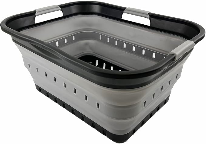 SAMMART 42L (11 gallon) Collapsible Plastic Laundry Basket - Foldable Pop Up Storage Container/Organizer - Space Saving Hamper/Basket (Black/Alloy Grey) - Image 4