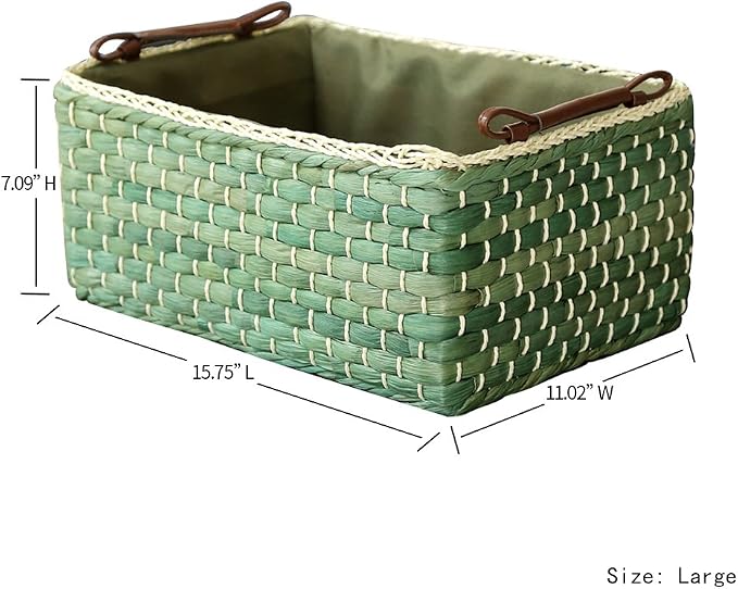 Basket Woven Maize Storage Bins for Drawers, Kingwillow(Green,Large) | cute rustic look, for countertop, bathroom, cabinet, organize towels, gifts, household sundries - Image 2