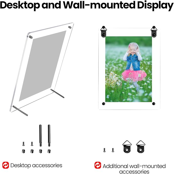 Thyle 8 Pcs Acrylic Photo Frame 8.5 x 11'' Clear Floating Picture Frame Certificate Document Poster Award Diploma Display Tabletop or Hanging Wall Mount Gift for Christmas Team Employee Family(Black) - Image 4