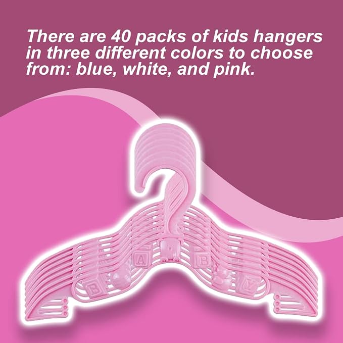 40 Pack Plastic BABY Nursery Hangers, Trouser Hanger Coat Hangers Trouser Hangers Baby Hangers for Clothes, Coat Hanger Baby Stuff Kids Hangers (Pink) - Image 3