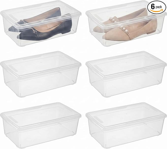 novelinks 6 Pack 6 Quart Clear Plastic Storage Bins with Lids, Shoe Boxes | Shoe Bins, Shoe Containers, Clear Shoe Storage Boxes, Shoe Boxes Clear Plastic Stackable, Craft Organizers and Storage by novelinks