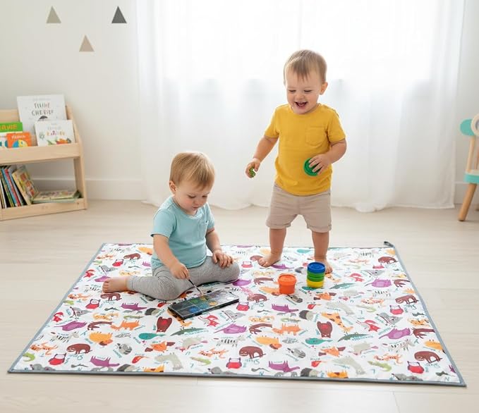 Waterproof High Chair Splat Mat – Machine Washable Floor & Table Protector for Baby Feeding, Art & Crafts, Outdoor Use (Zoo, 57x39 Inch) - Image 7