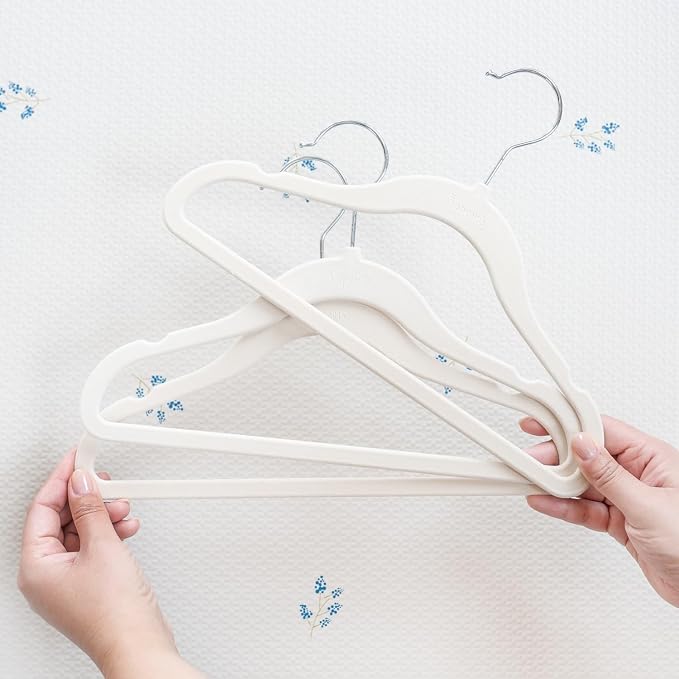 3 Sprouts Velvet Baby Hangers, Non Slip Slim, Beige, 30 Pack | Non-slip velvet, Notched shoulders, 360-degree swivel hook, 11.75 x 8 in, Infant and toddler clothes, Soft colors for nursery - Image 5