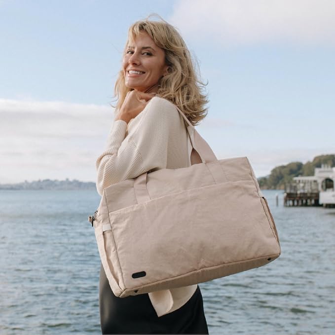 Austin Carry-On Travel Duffel Bag for Women, 18” Weekender Bag with Laptop Sleeve, Durable Material, and Trolley Sleeve, Ideal for Work, Gym, and Overnight Trips (Natural) - Image 6