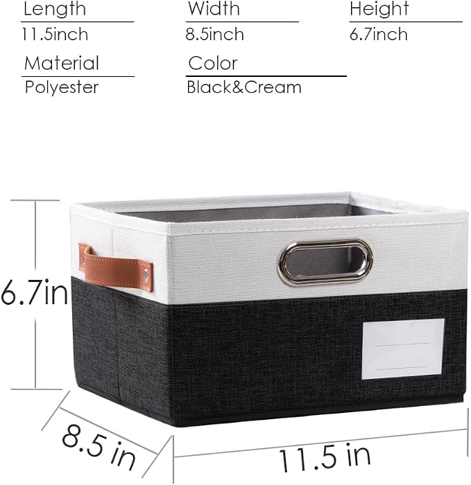 Foldable Storage Bins with Handles [3-Pack] Fabric Collapsible Storage Boxes Baskets Cubes Containers with Handles for Closet Living Room Bedroom (Black & White 11.5x8.5x6.7'') - Image 4
