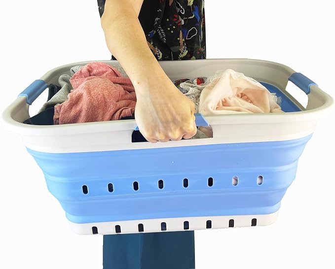 SAMMART 42L (11 gallon) Collapsible Plastic Laundry Basket - Foldable Pop Up Storage Container/Organizer - Portable Basket - Space Saving Hamper/Basket (2, Little Boy Blue+Quartz Pink) - Image 7